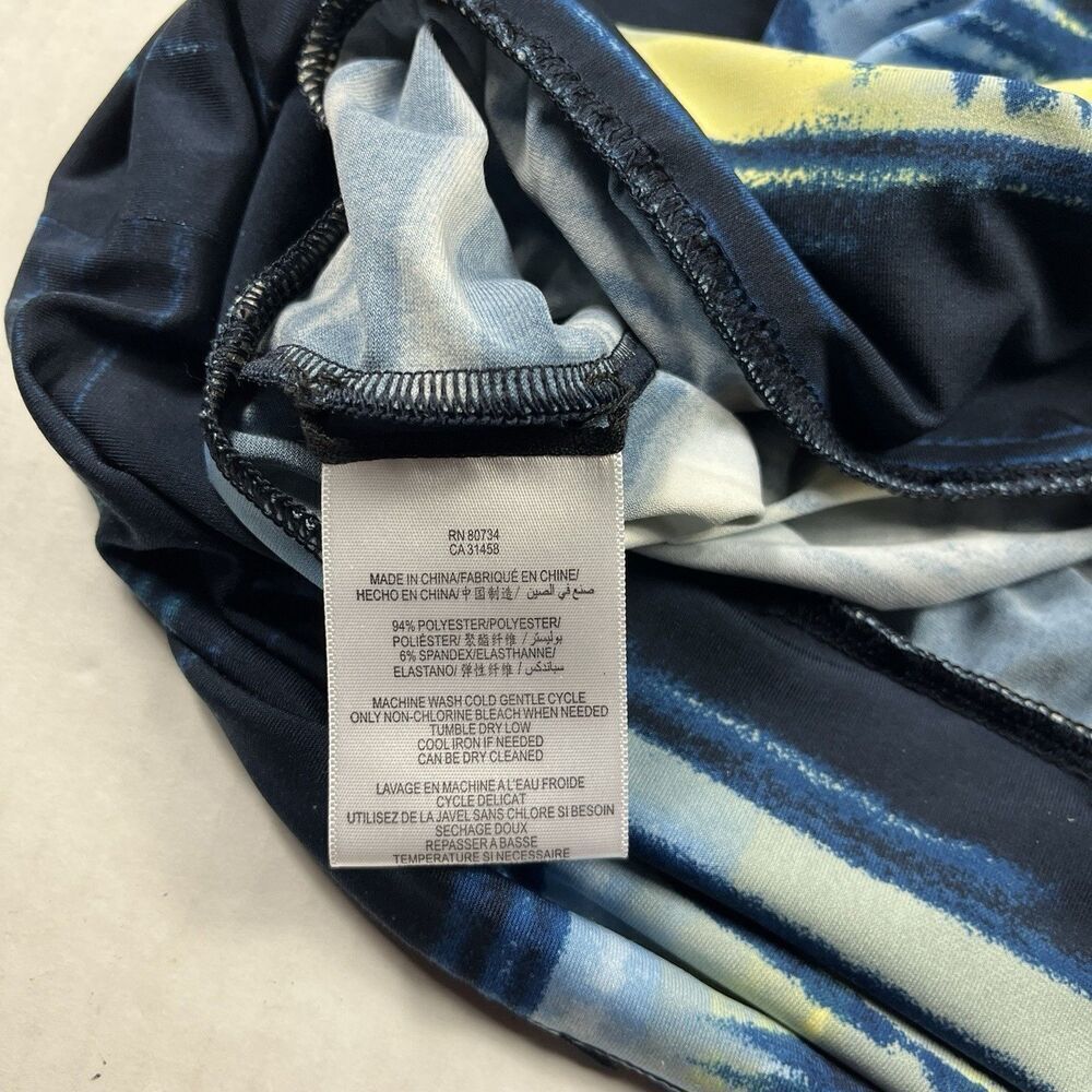BCBGMaxAzria Blue Yellow Abstract Print Sheath Dress M Artsy Mod Sleek Casual - Picture 8 of 10